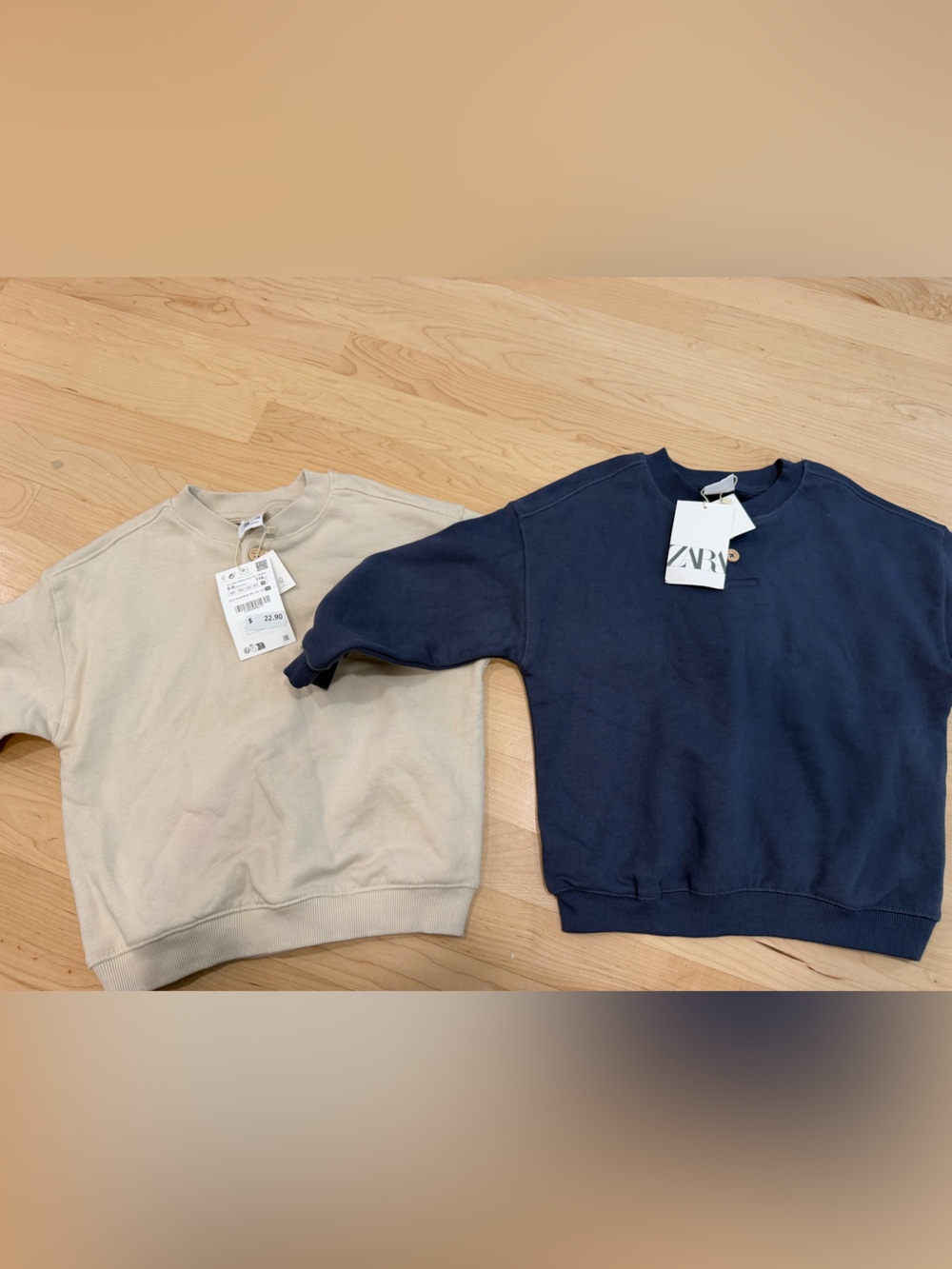 Zara Beige Crewneck Sweatshirt with Button Detail